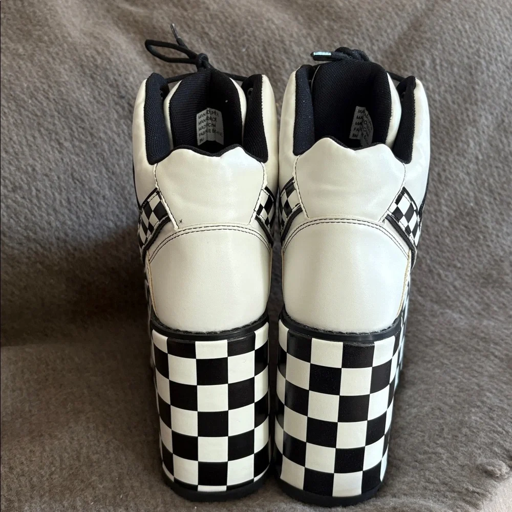 YRU Qozmo Checker Platform Sneakers in black and white vegan leather 8
